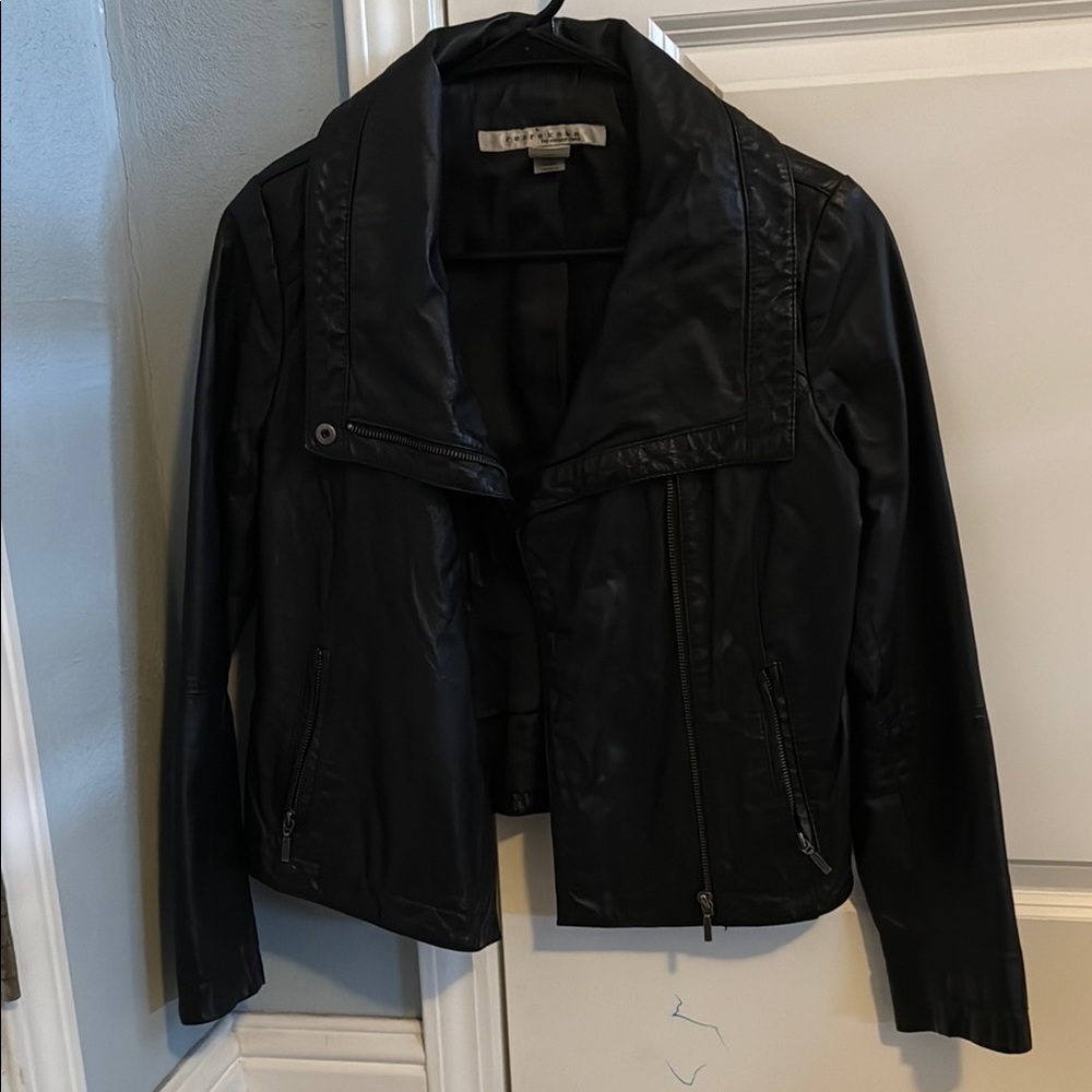 Rezrekshn Black Leather Jacket with Zipper Details